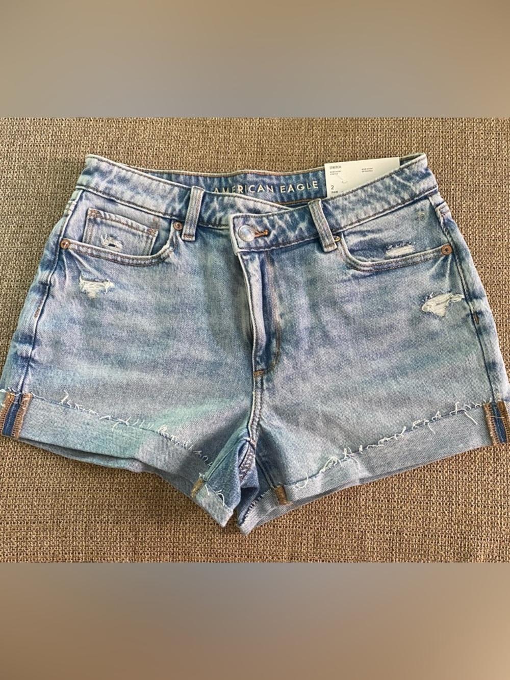 American Eagle Outfitters Light Blue Distressed Denim Shorts Sz 2